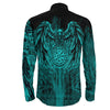 Vegvisir Raven Turquoise Viking Long Sleeve Button Shirt