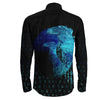 VikingStyle Clothing -Viking Raven Mirrior Cyan Long Sleeve Button Shirt