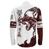 Night Wolf Red Brush Pattern Long Sleeve Button Shirt