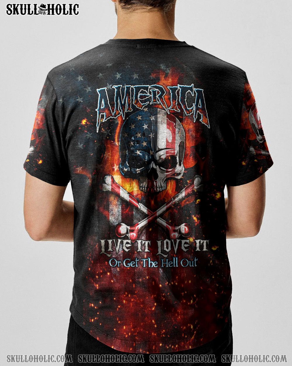 AMERICA LIVE IT LOVE IT OR GET THE HELL OUT SKULL FLAG ALL OVER PRINT - TLTW1005232