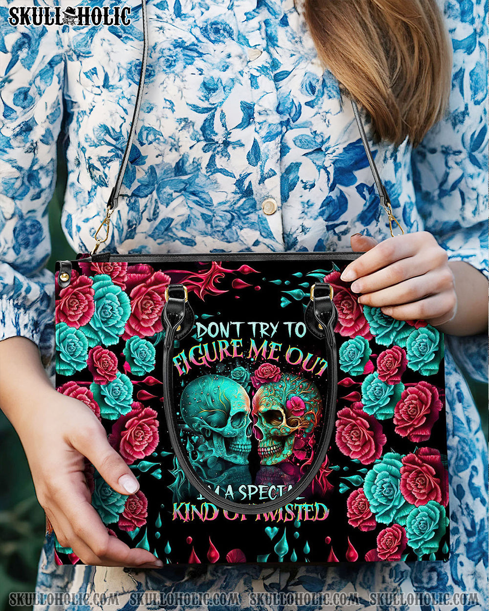 DON'T TRY TO FIGURE ME OUT SKULL LEATHER HANDBAG - TLTR2103245