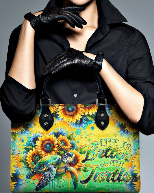 Life Is Better With Turtle Sunflower Leather Handbag