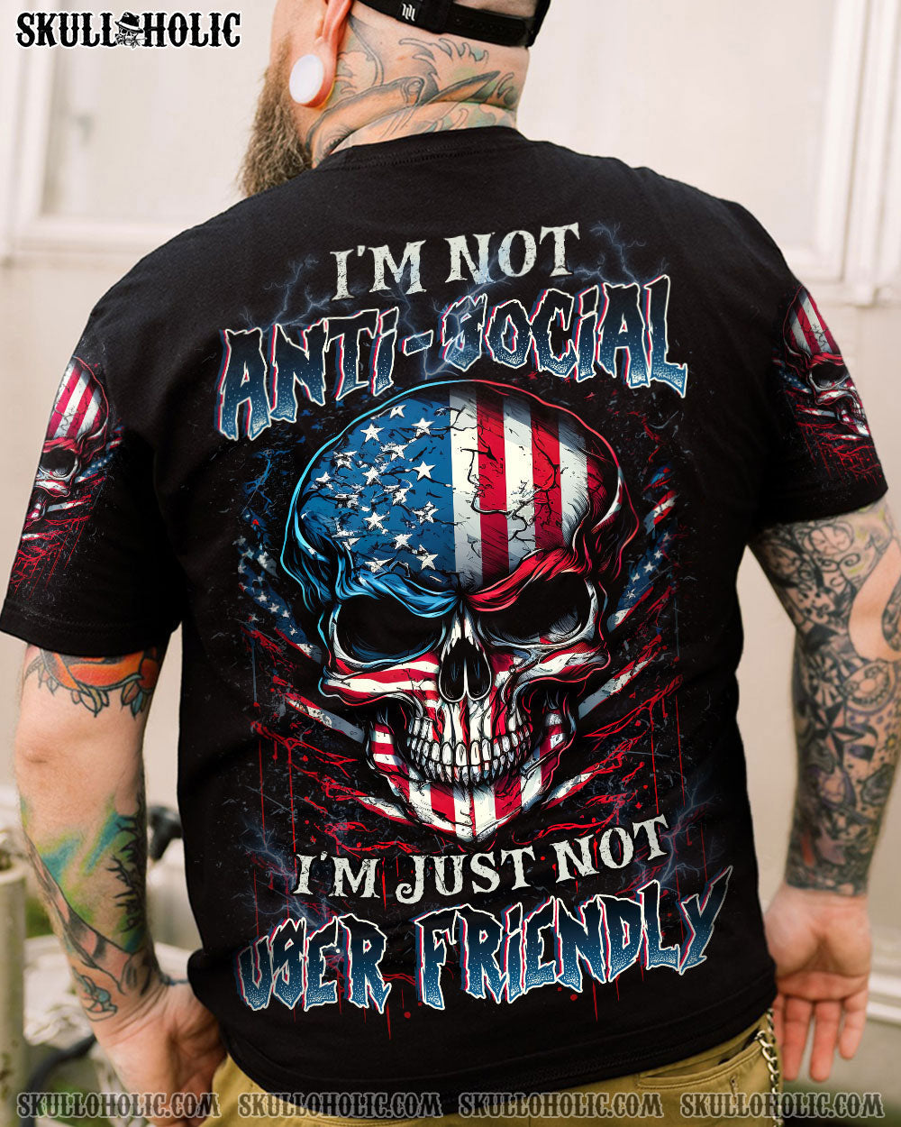 I'M NOT ANTI-SOCIAL SKULL FLAG ALL OVER PRINT - YHLH0913231