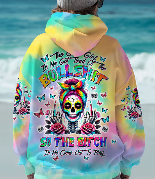 THE GOOD GIRL IN ME GOT TIRED SKULL MESSY BUN TIE DYE ALL OVER PRINT  - TLTW0403251