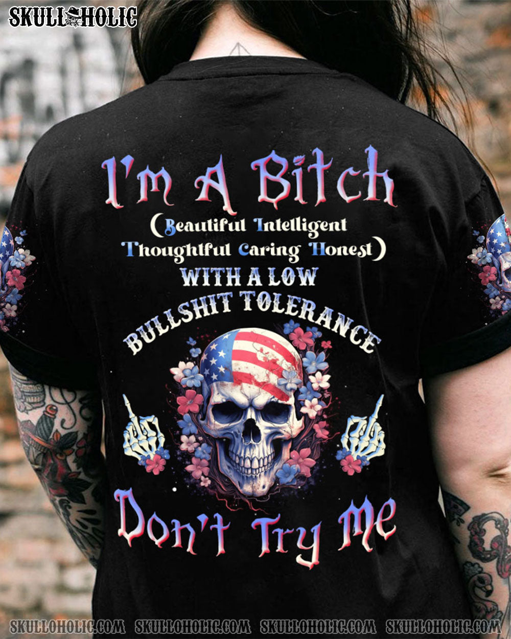 I'M A B DON'T TRY ME FLOWER SKULL ALL OVER PRINT - TLNT1205234