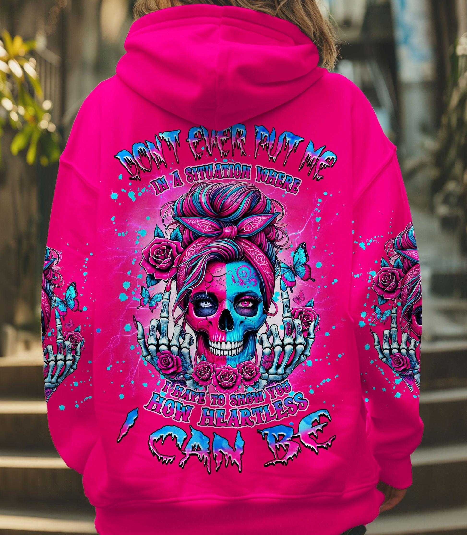HOW HEARTLESS I CAN BE TATTOO SKULL MESSY BUN ALL OVER PRINT - TLNZ2802252