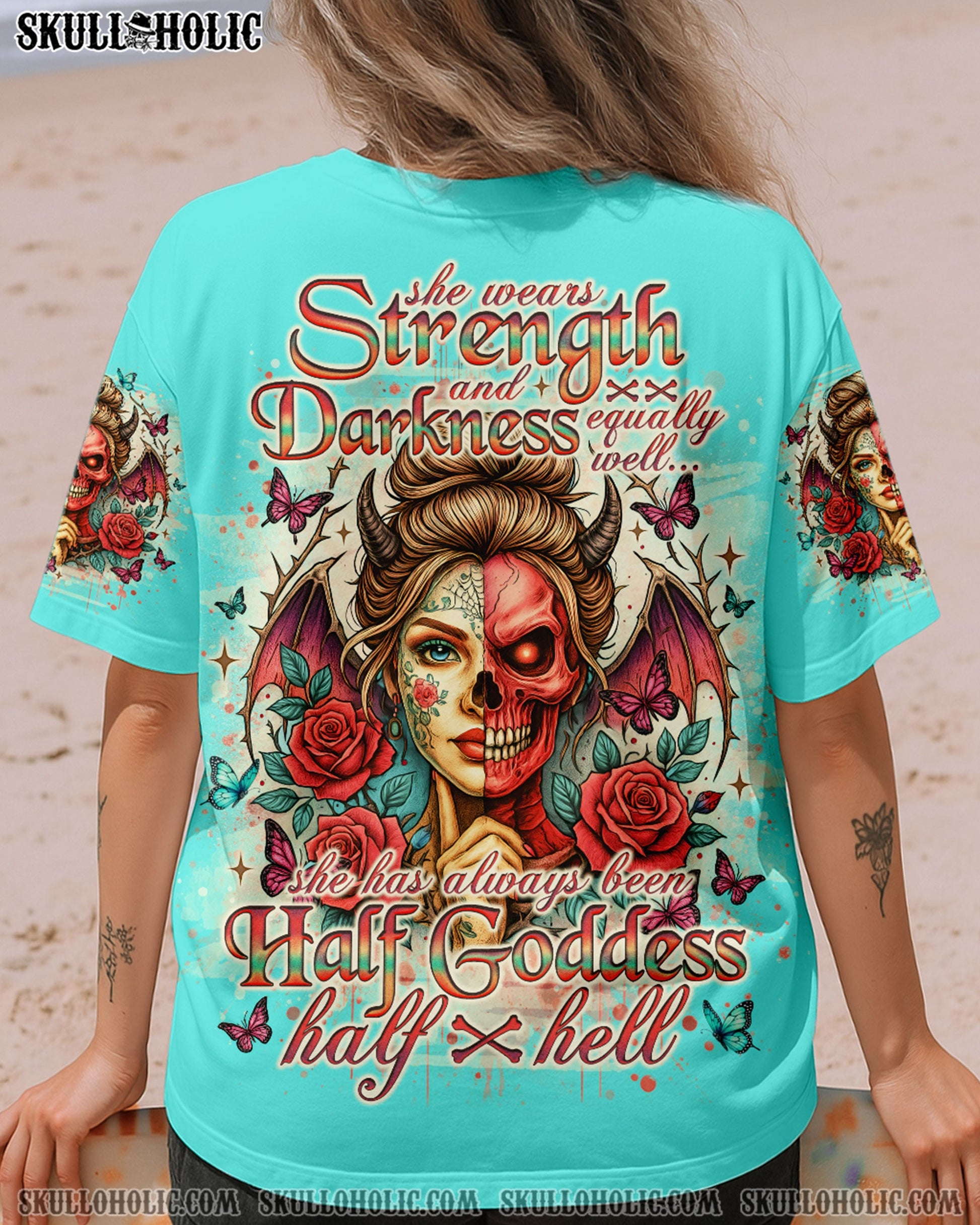 SHE WEARS STRENGTH AND DARKNESS SKULL LADY ALL OVER PRINT - TLNO1504251
