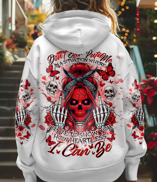 HOW HEARTLESS I CAN BE SKULL MESSY BUN ALL OVER PRINT - TLNT2802255