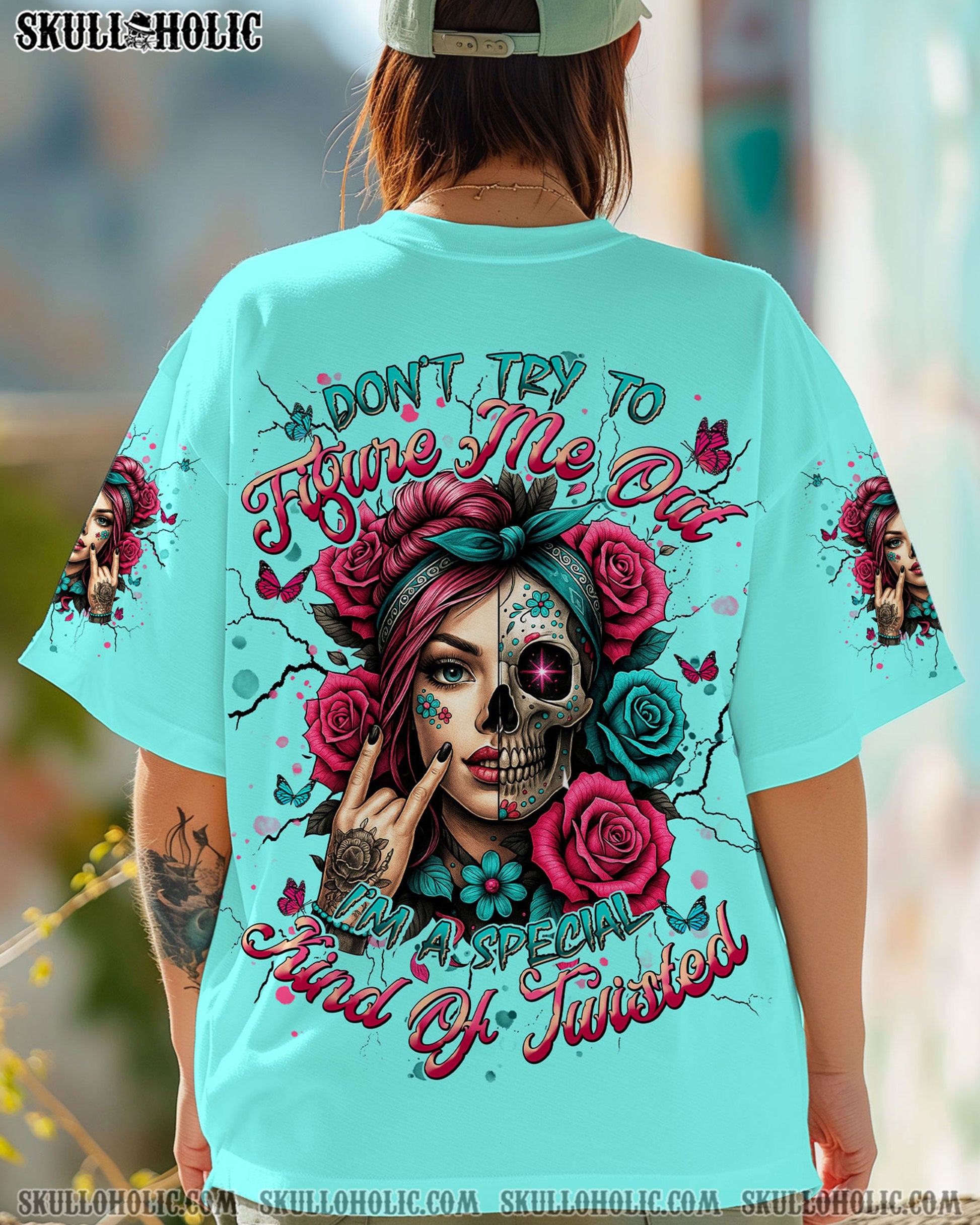 DON'T TRY TO FIGURE ME OUT SKULL HALF LADY ALL OVER PRINT  - TLNT0705251