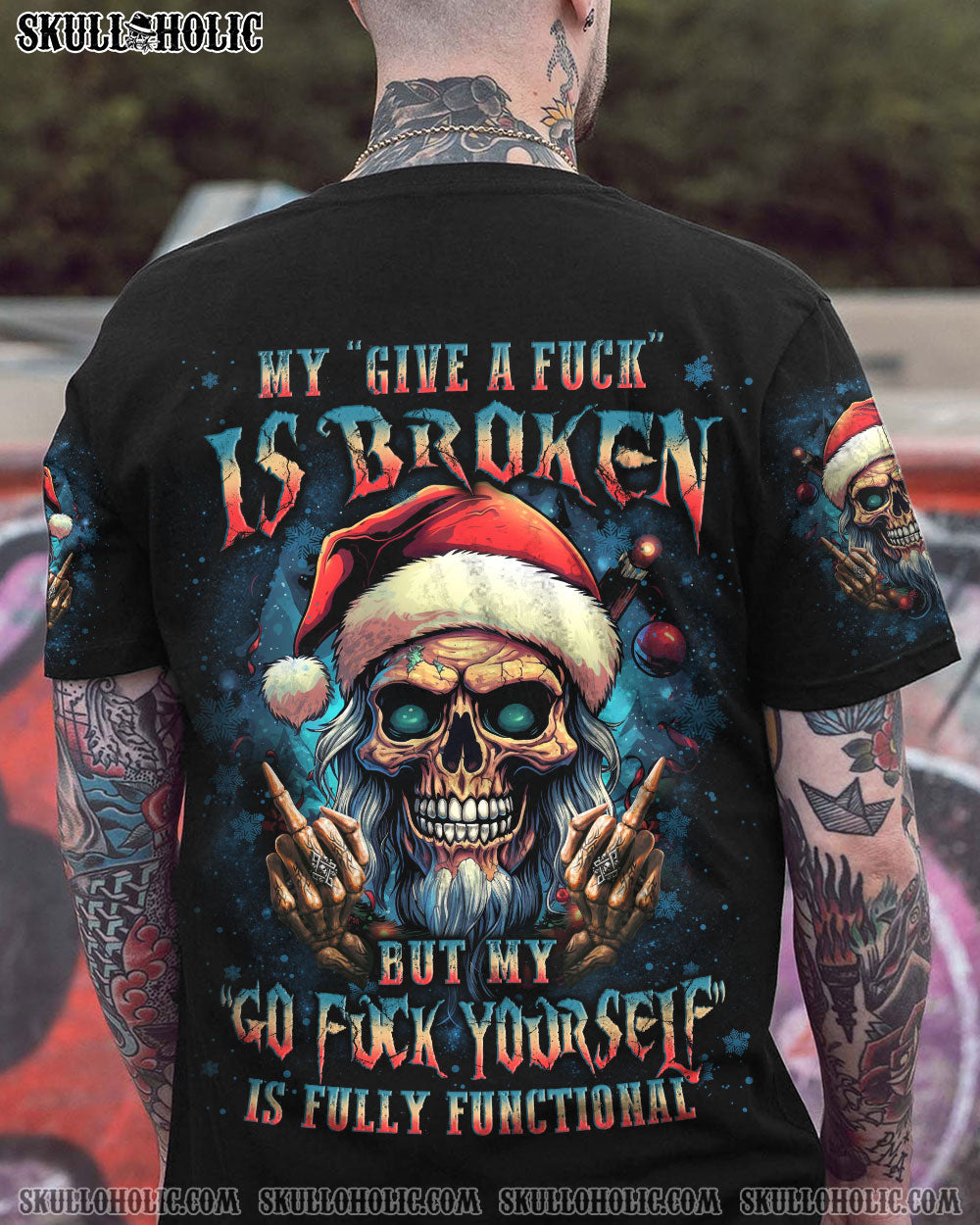 MY GIVE A F IS BROKEN CHRISTMAS SKULL ALL OVER PRINT - YHLN2010231