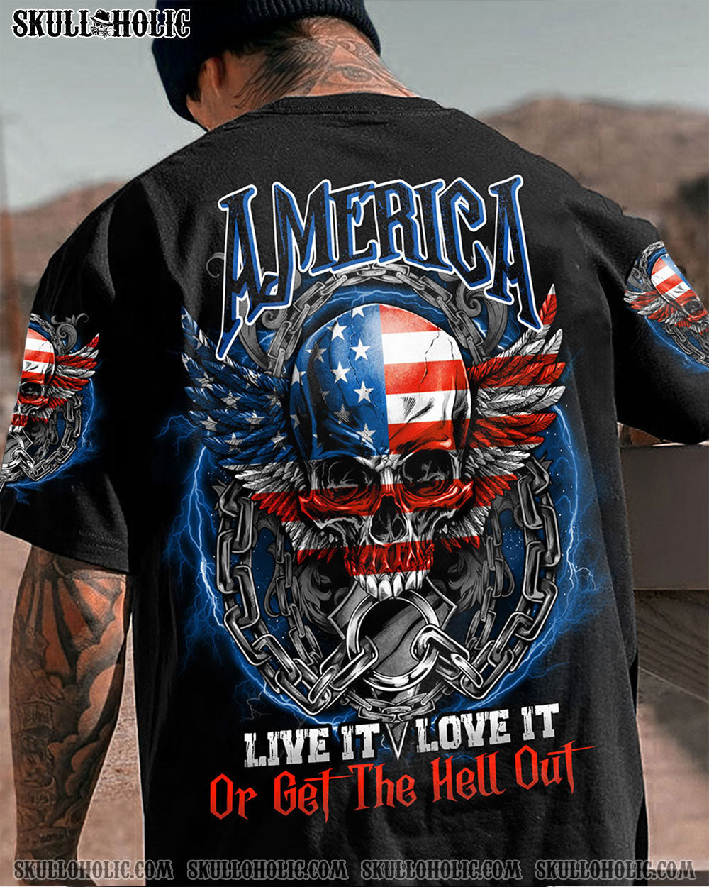 AMERICA LIVE IT LOVE IT OR GET THE HELL OUT SKULL ALL OVER PRINT - TLNO0709221