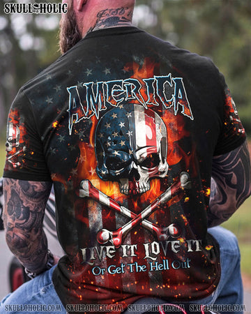 AMERICA LIVE IT LOVE IT OR GET THE HELL OUT SKULL FLAG ALL OVER PRINT - TLTW1005232