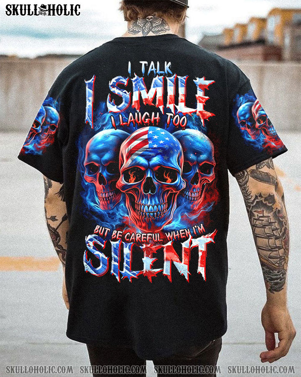 BE CAREFUL WHEN I'M SILENT 3 SKULLS ALL OVER PRINT - TLTR0407232