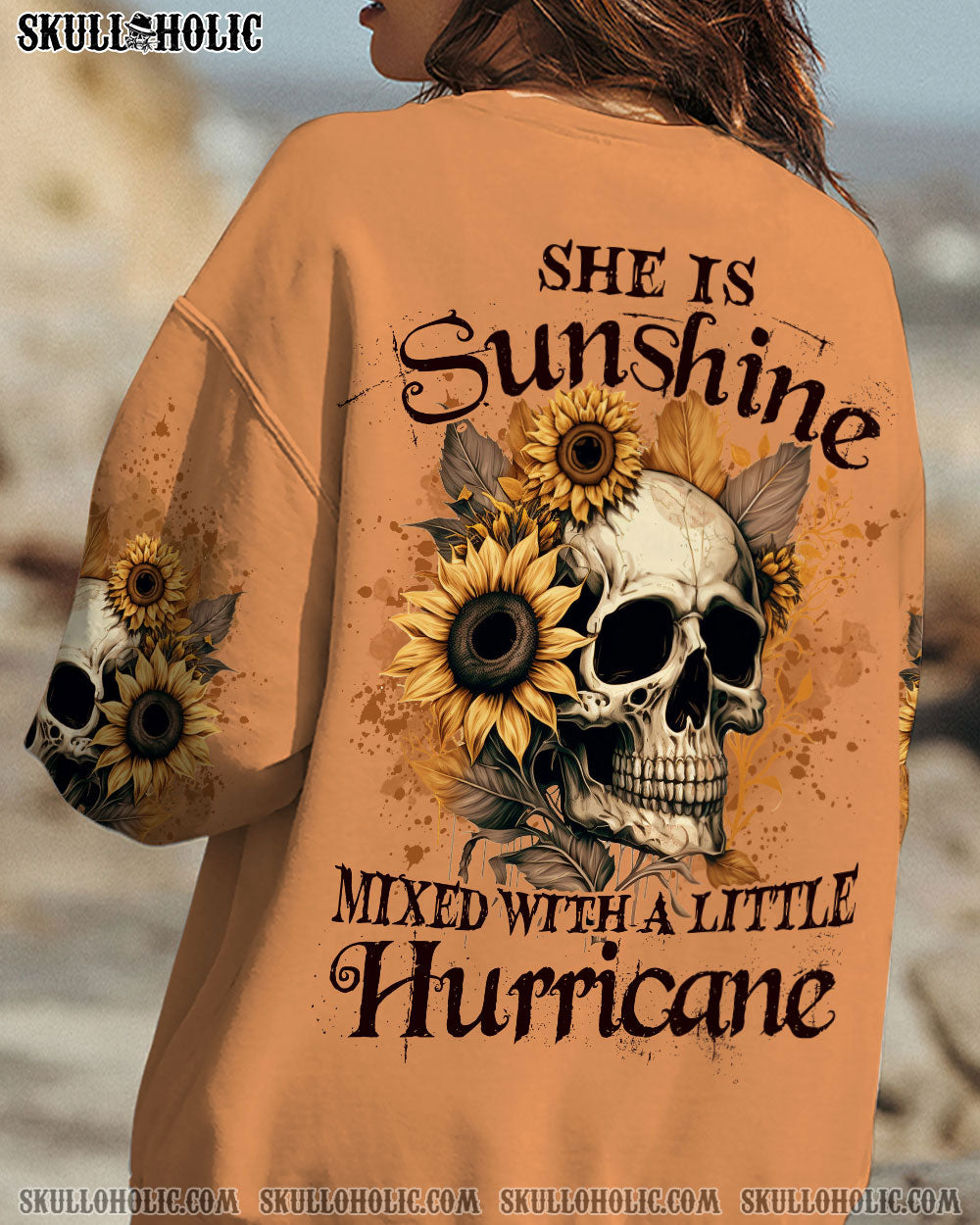 SHE IS SUNSHINE SUNFLOWER SKULL ALL OVER PRINT - YHLN0902231