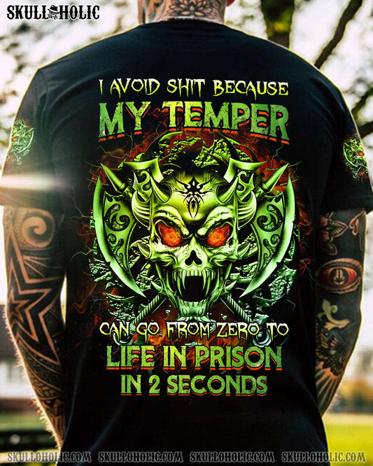 MY TEMPER CAN GO FROM ZERO SKULL ALL OVER PRINT - YHTG0710222