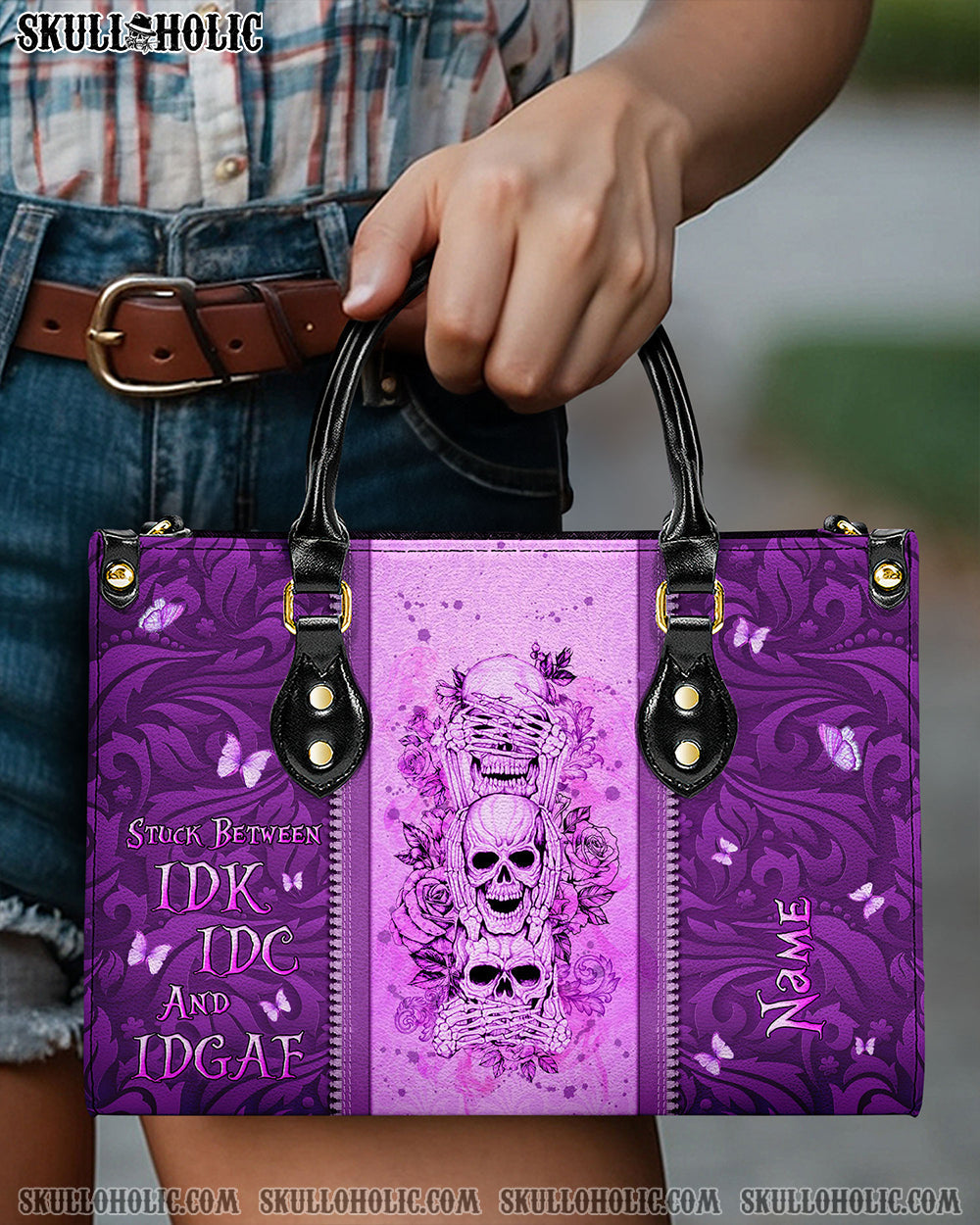 STUCK BETWEEN IDK IDC AND IDGAF LEATHER HANDBAG - YHLN2703243