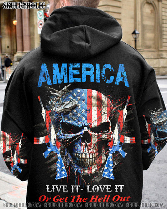AMERICA LIVE IT LOVE IT OR GET THE HELL OUT SKULL ALL OVER PRINT - YHHN0903232