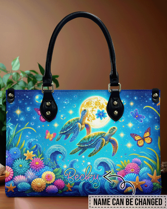 Sea Turtle Floral Leather Handbag