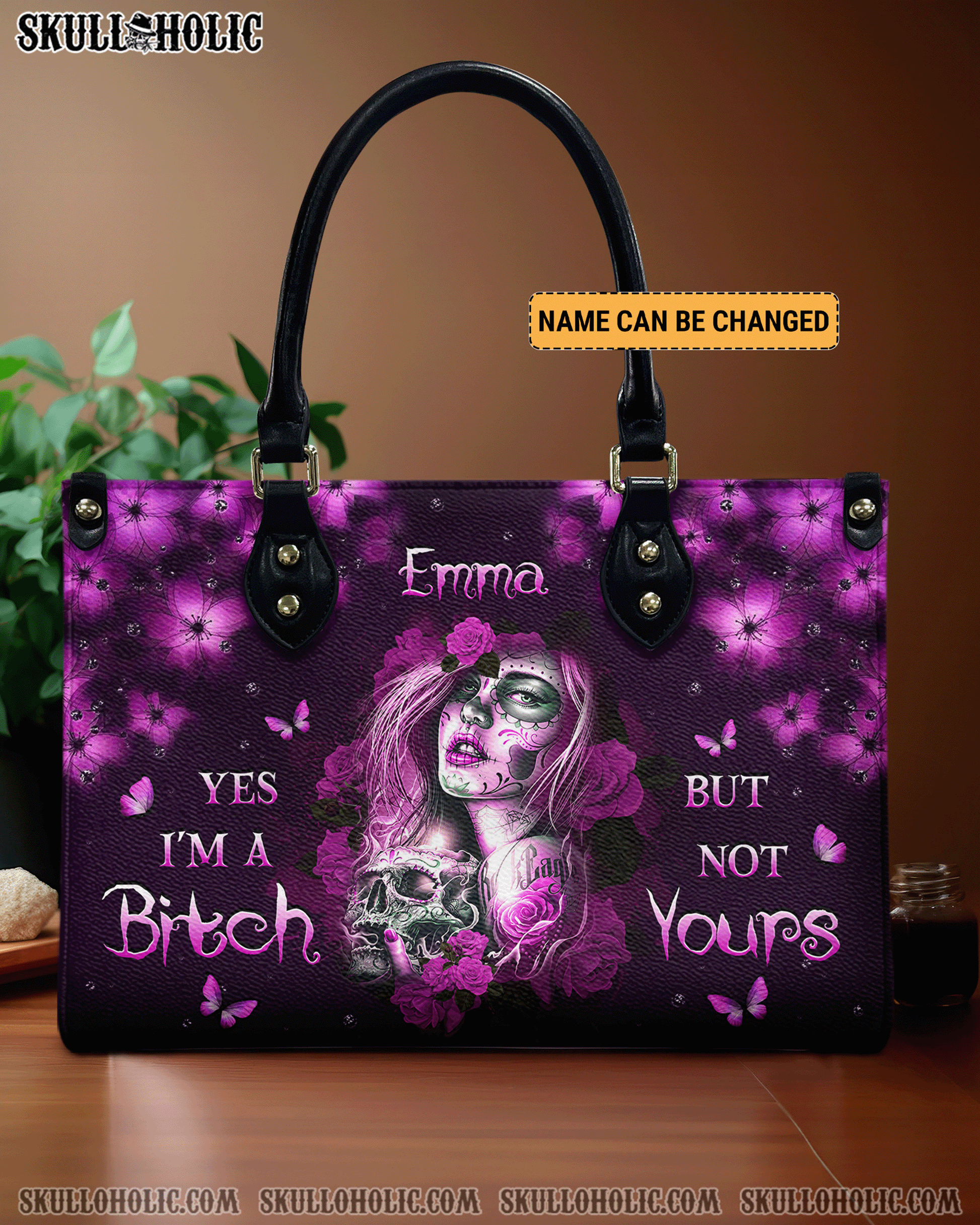 YES I'M A B BUT NOT YOURS LEATHER HANDBAG - YHKD2703242