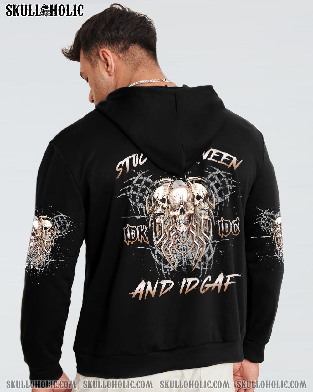 STUCK BETWEEN IDK IDC AND IDGAF SKULL ALL OVER PRINT - YHLN2911221