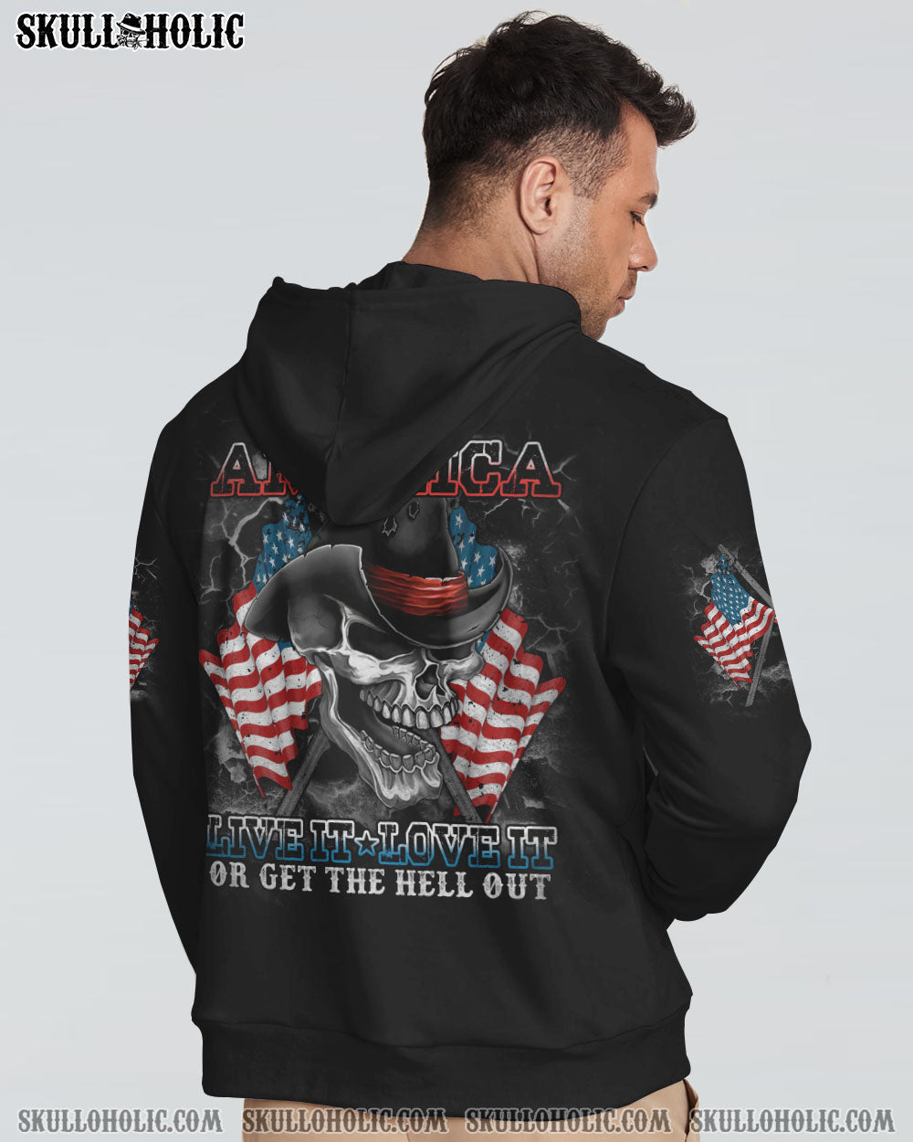 AMERICA LIVE IT LOVE IT SKULL WITH FLAG ALL OVER PRINT - TLTM2109222