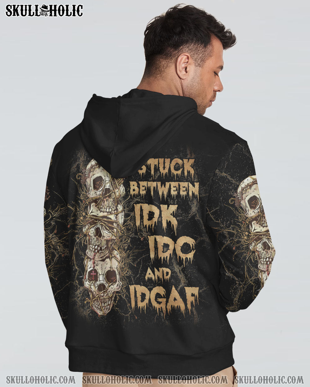 STUCK BETWEEN IDK IDC AND IDGAF SKULL ALL OVER PRINT - YHLN2312221
