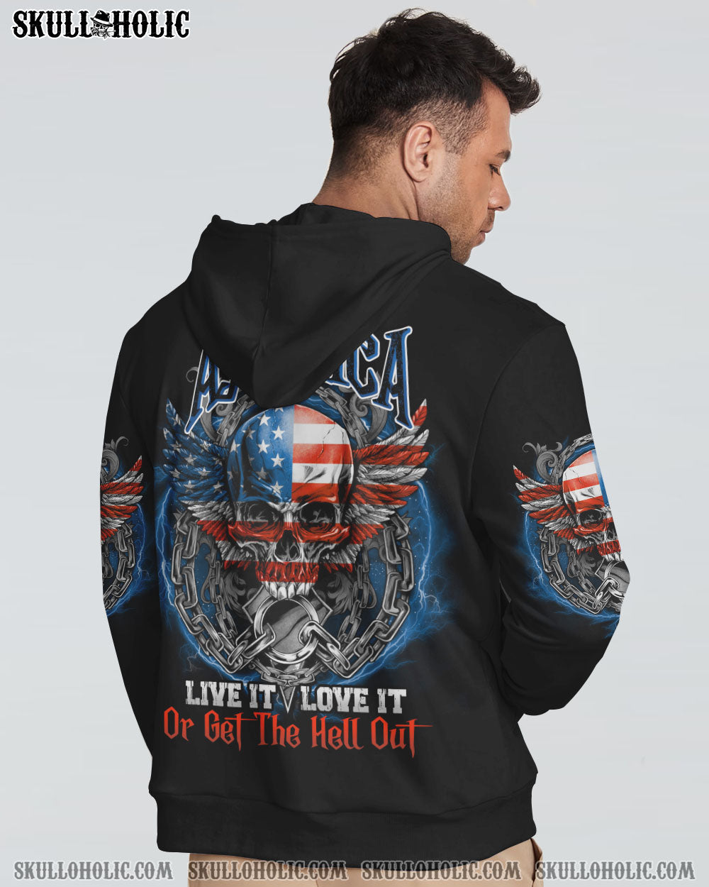 AMERICA LIVE IT LOVE IT OR GET THE HELL OUT SKULL ALL OVER PRINT - TLNO0709221