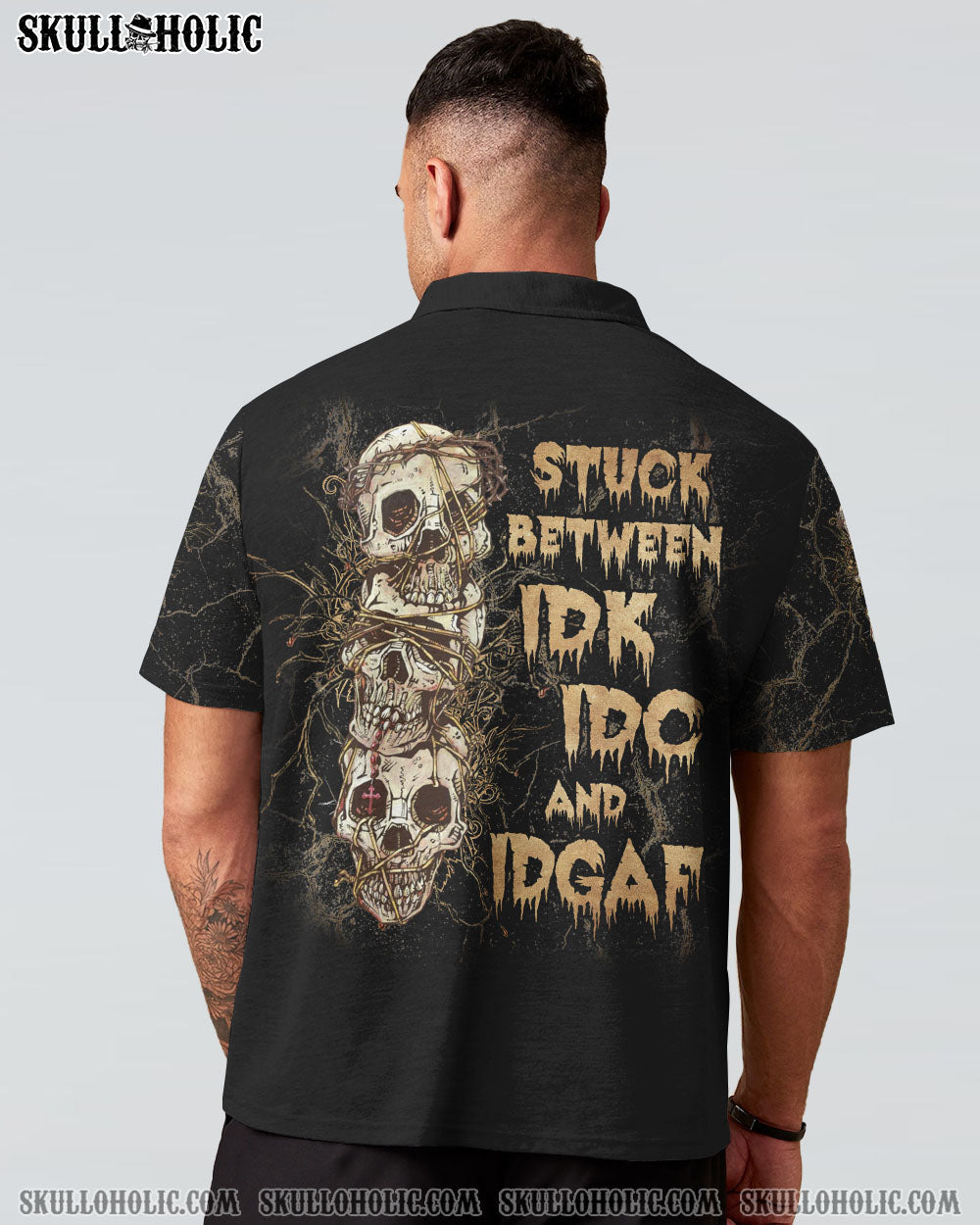STUCK BETWEEN IDK IDC AND IDGAF SKULL ALL OVER PRINT - YHLN2312221