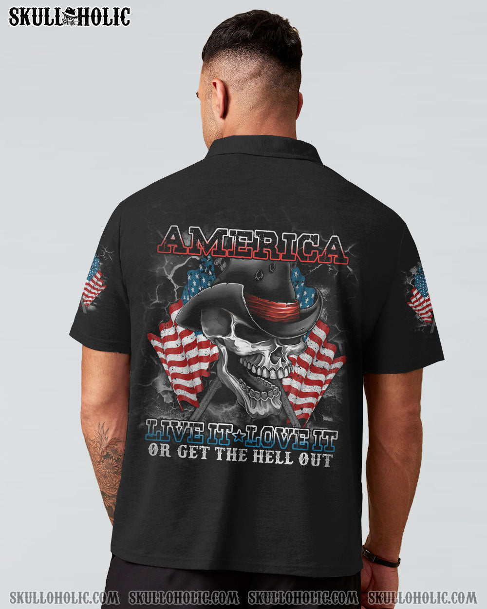 AMERICA LIVE IT LOVE IT SKULL WITH FLAG ALL OVER PRINT - TLTM2109222