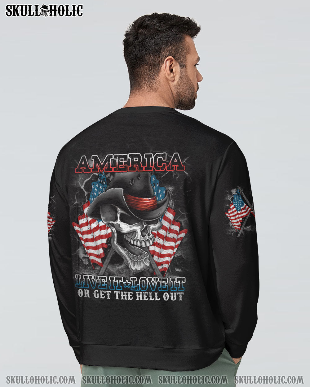 AMERICA LIVE IT LOVE IT SKULL WITH FLAG ALL OVER PRINT - TLTM2109222