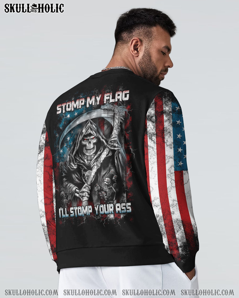 STOMP MY FLAG PATRIOTIC SKULL REAPER ALL OVER PRINT - YHTH1509221