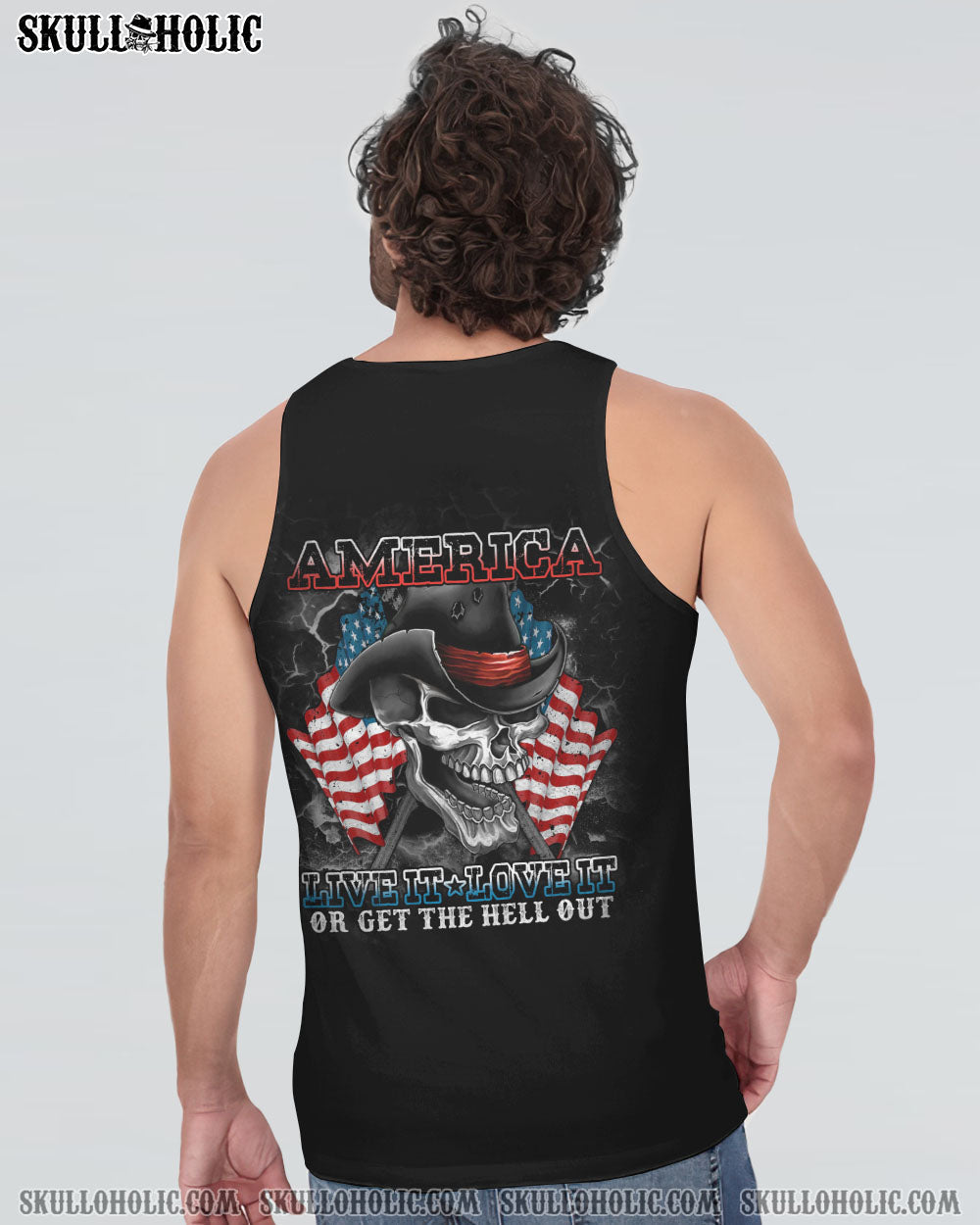 AMERICA LIVE IT LOVE IT SKULL WITH FLAG ALL OVER PRINT - TLTM2109222