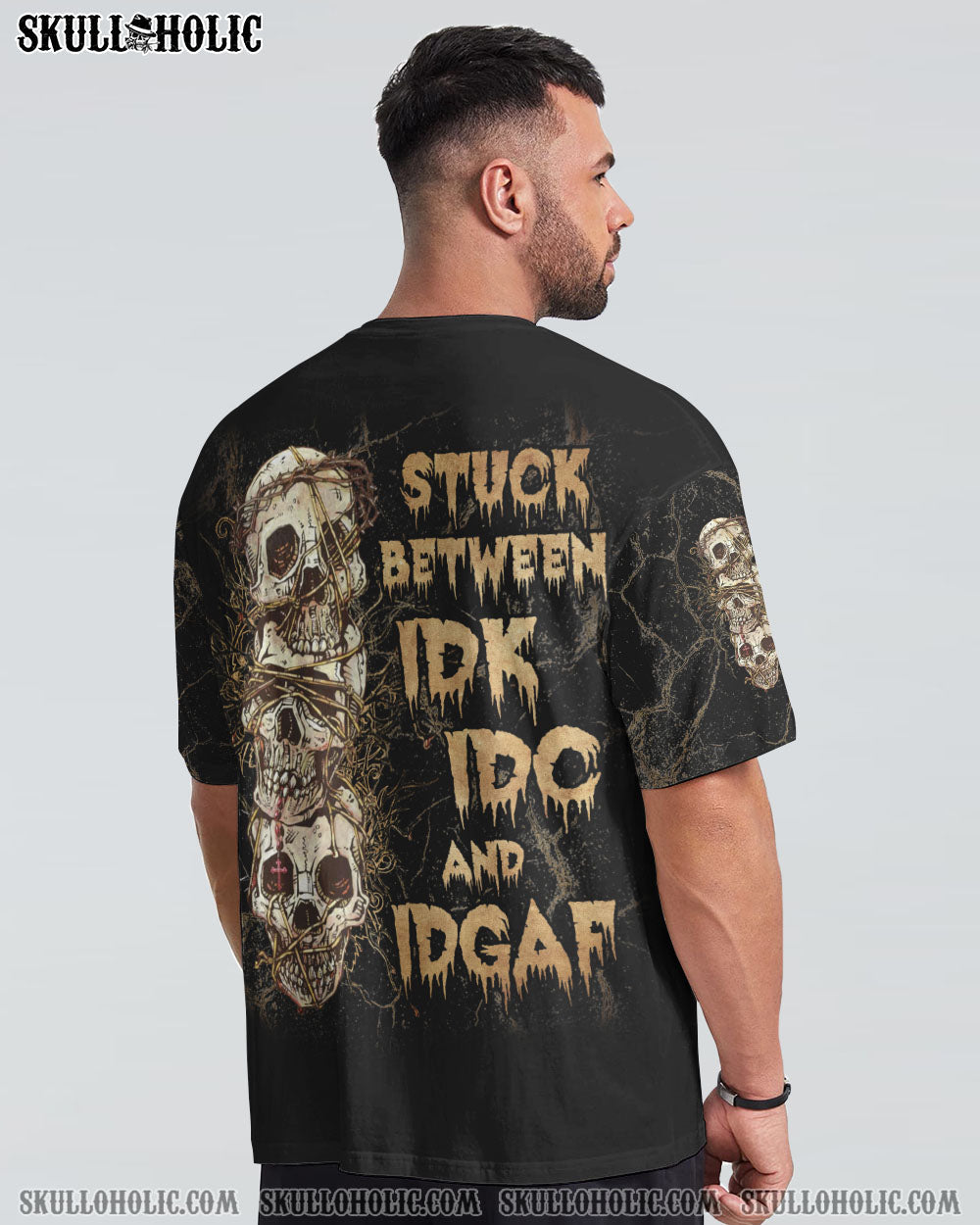 STUCK BETWEEN IDK IDC AND IDGAF SKULL ALL OVER PRINT - YHLN2312221