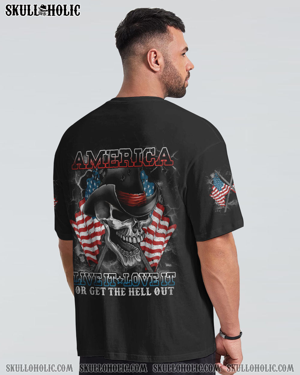AMERICA LIVE IT LOVE IT SKULL WITH FLAG ALL OVER PRINT - TLTM2109222