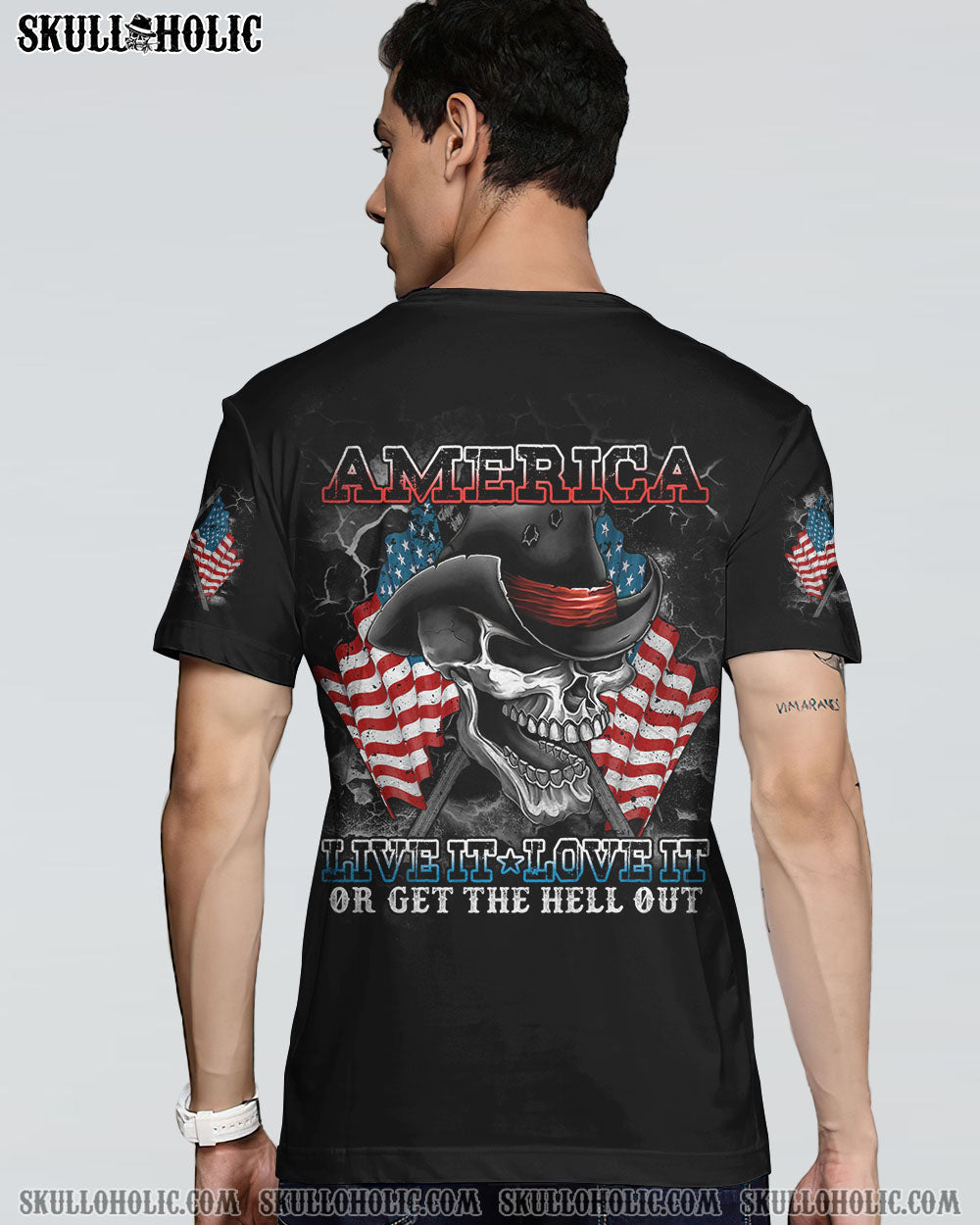 AMERICA LIVE IT LOVE IT SKULL WITH FLAG ALL OVER PRINT - TLTM2109222