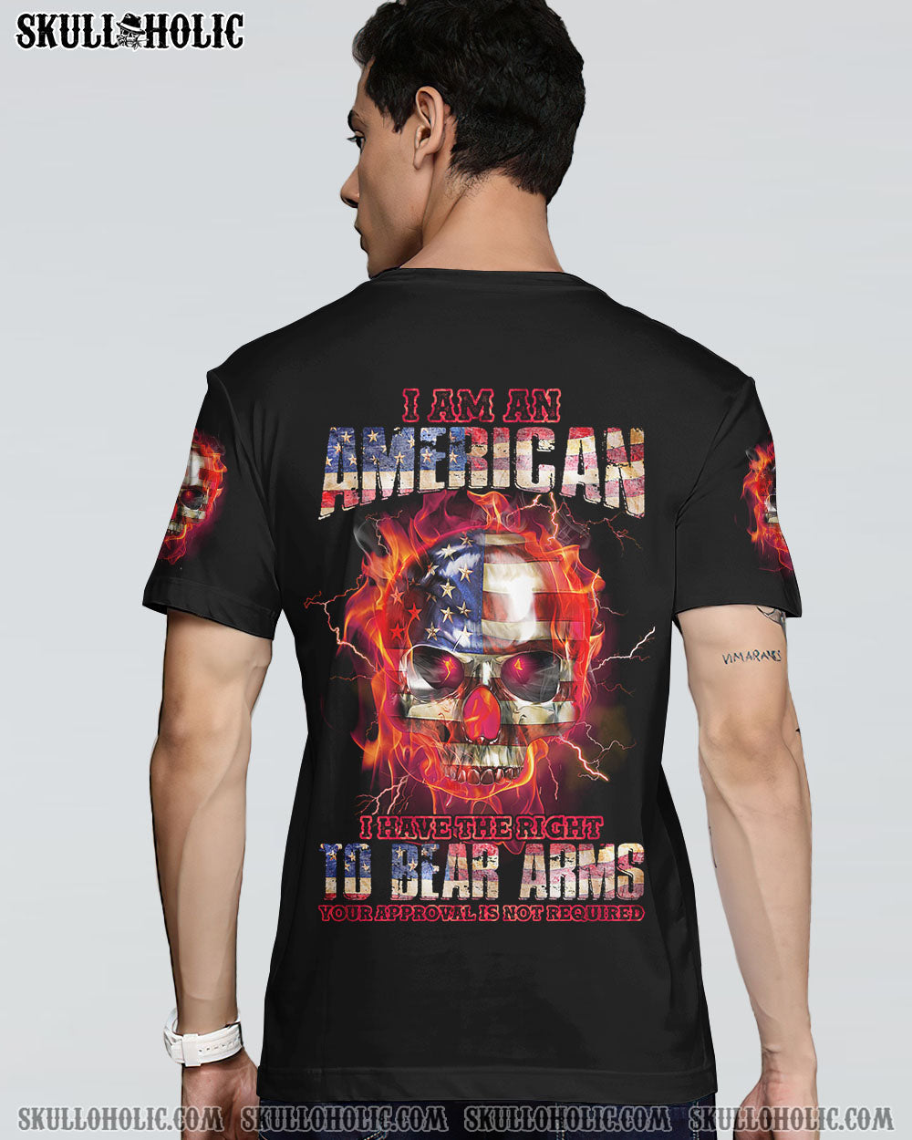 I AM AN AMERICAN FIRE SKULL FLAG ALL OVER PRINT - TLNZ1409221