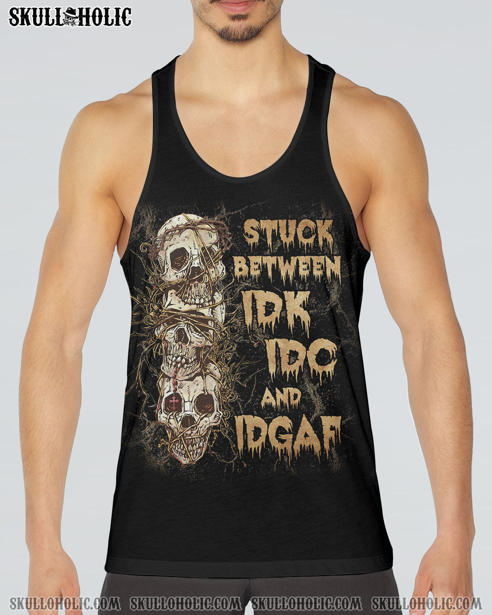 STUCK BETWEEN IDK IDC AND IDGAF SKULL ALL OVER PRINT - YHLN2312221