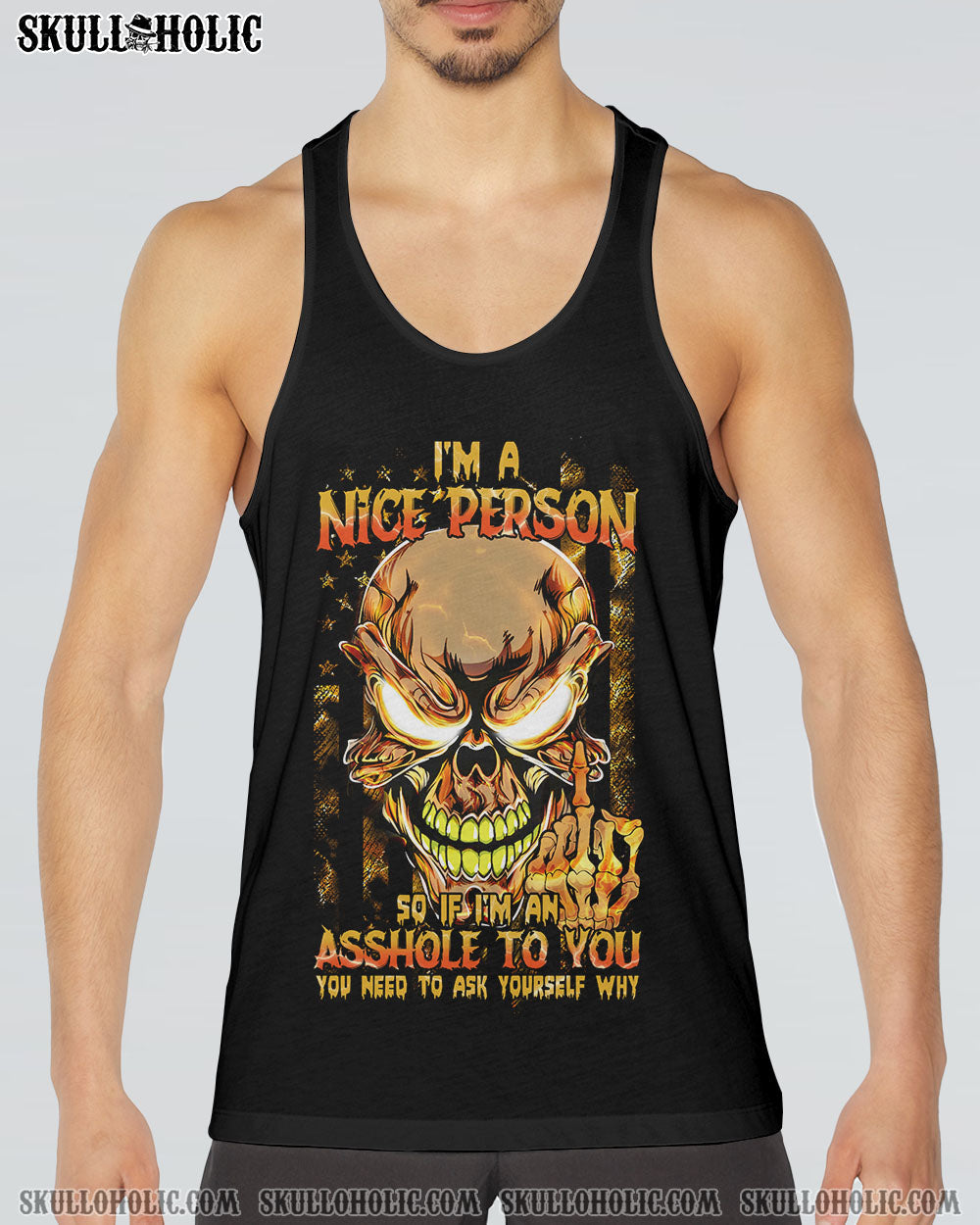 I'M A NICE PERSON FIRE SKULL FLAG ALL OVER PRINT - TLTM2710223