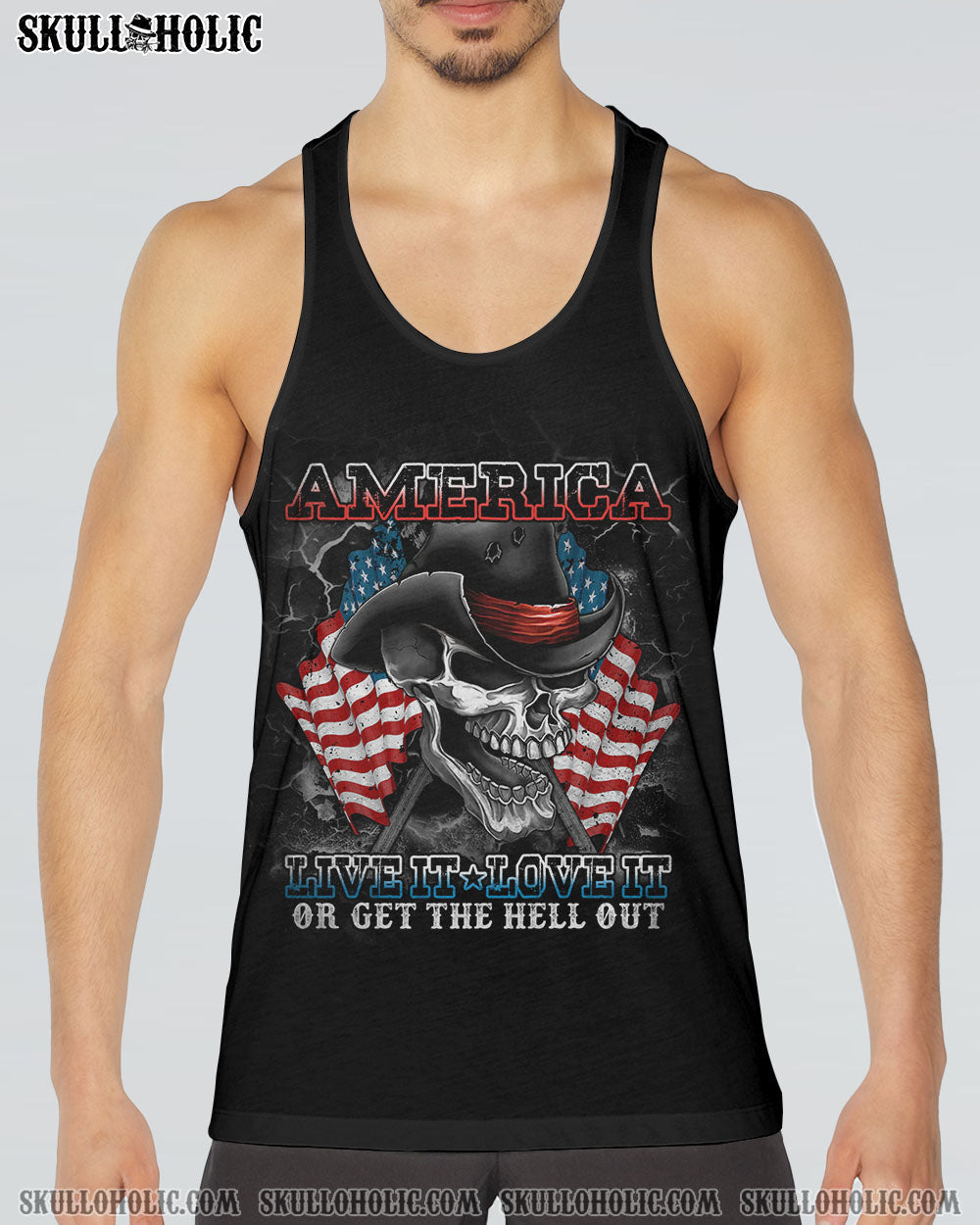 AMERICA LIVE IT LOVE IT SKULL WITH FLAG ALL OVER PRINT - TLTM2109222