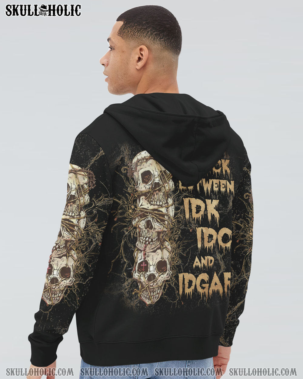 STUCK BETWEEN IDK IDC AND IDGAF SKULL ALL OVER PRINT - YHLN2312221