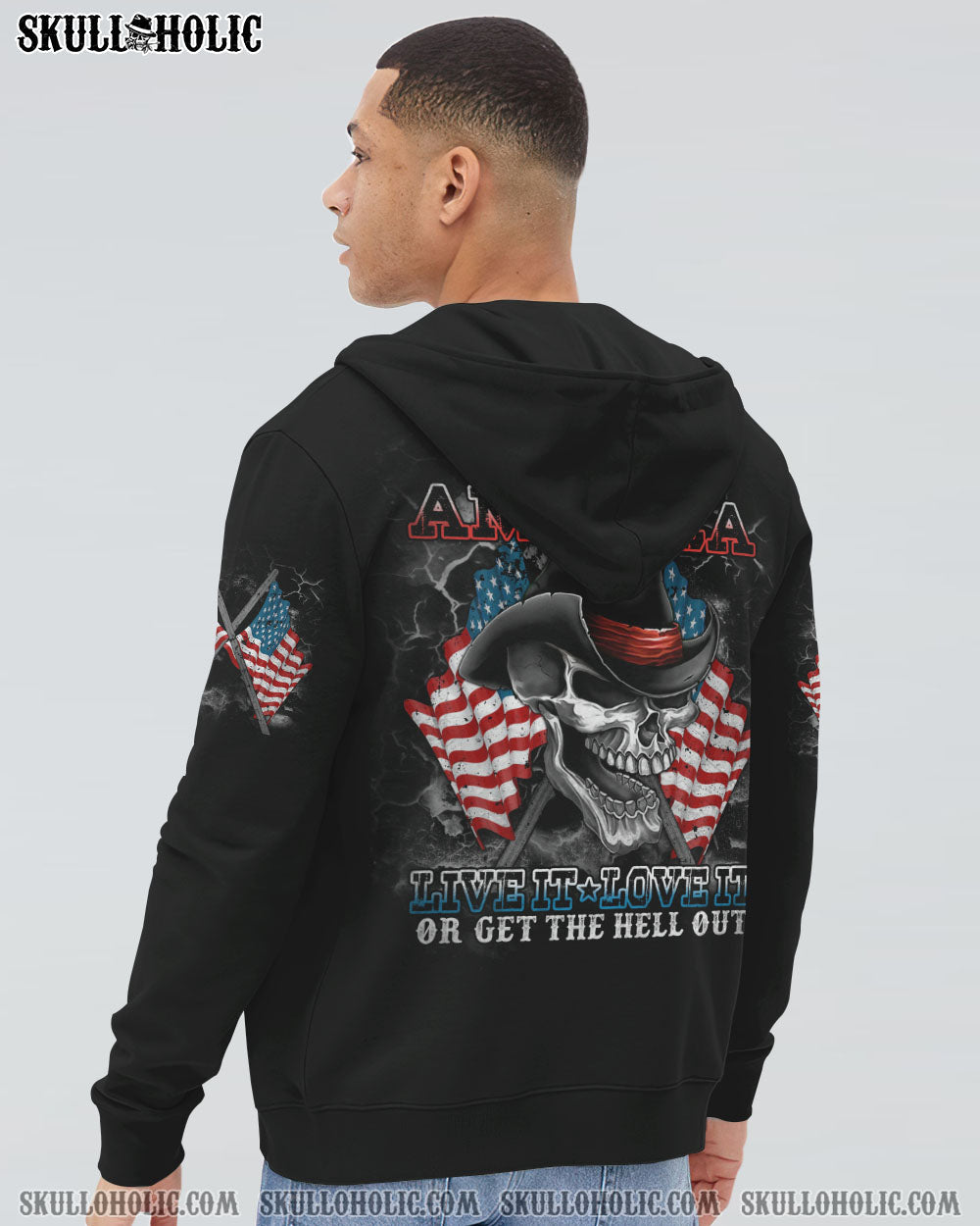 AMERICA LIVE IT LOVE IT SKULL WITH FLAG ALL OVER PRINT - TLTM2109222
