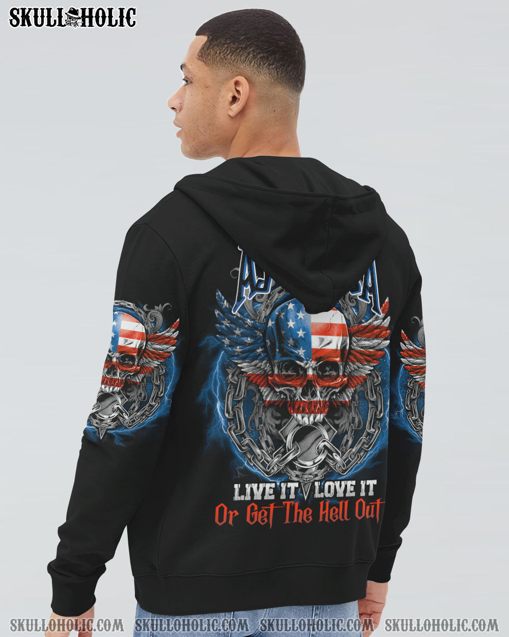 AMERICA LIVE IT LOVE IT OR GET THE HELL OUT SKULL ALL OVER PRINT - TLNO0709221