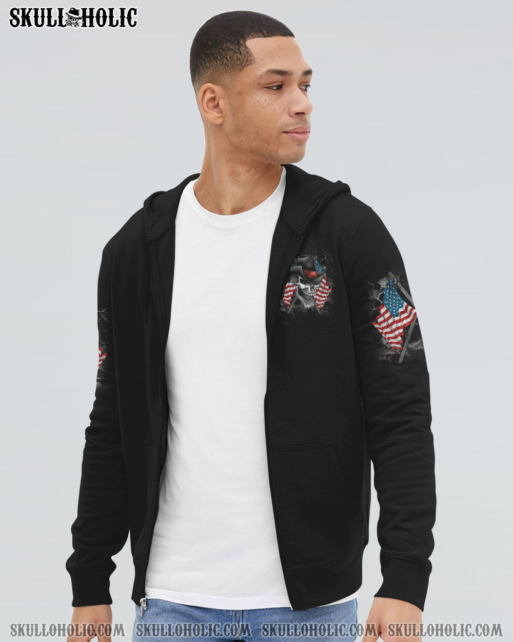 AMERICA LIVE IT LOVE IT SKULL WITH FLAG ALL OVER PRINT - TLTM2109222