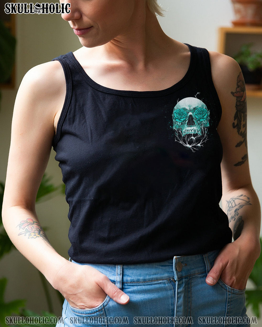 UNDERESTIMATE ME ROSE SKULL FLAG ALL OVER PRINT - TLTM2610222