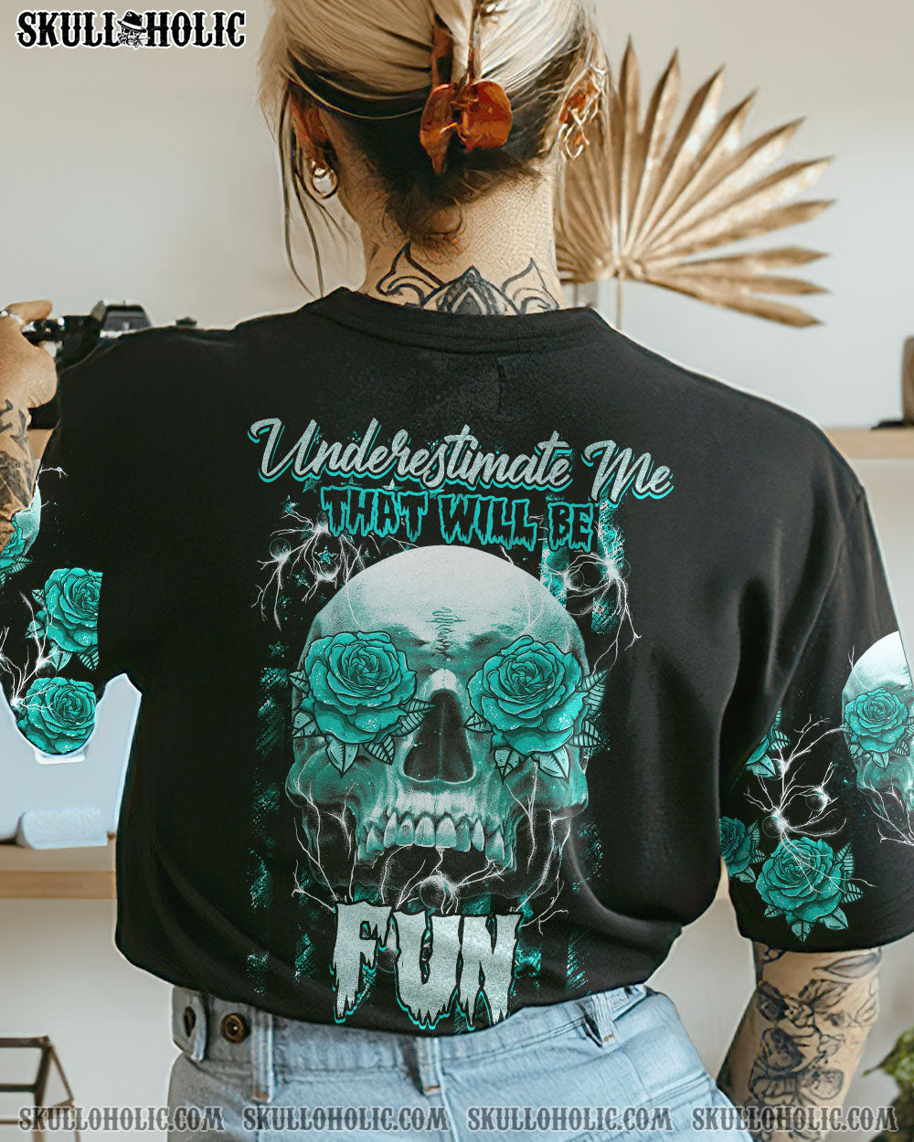 UNDERESTIMATE ME ROSE SKULL FLAG ALL OVER PRINT - TLTM2610222