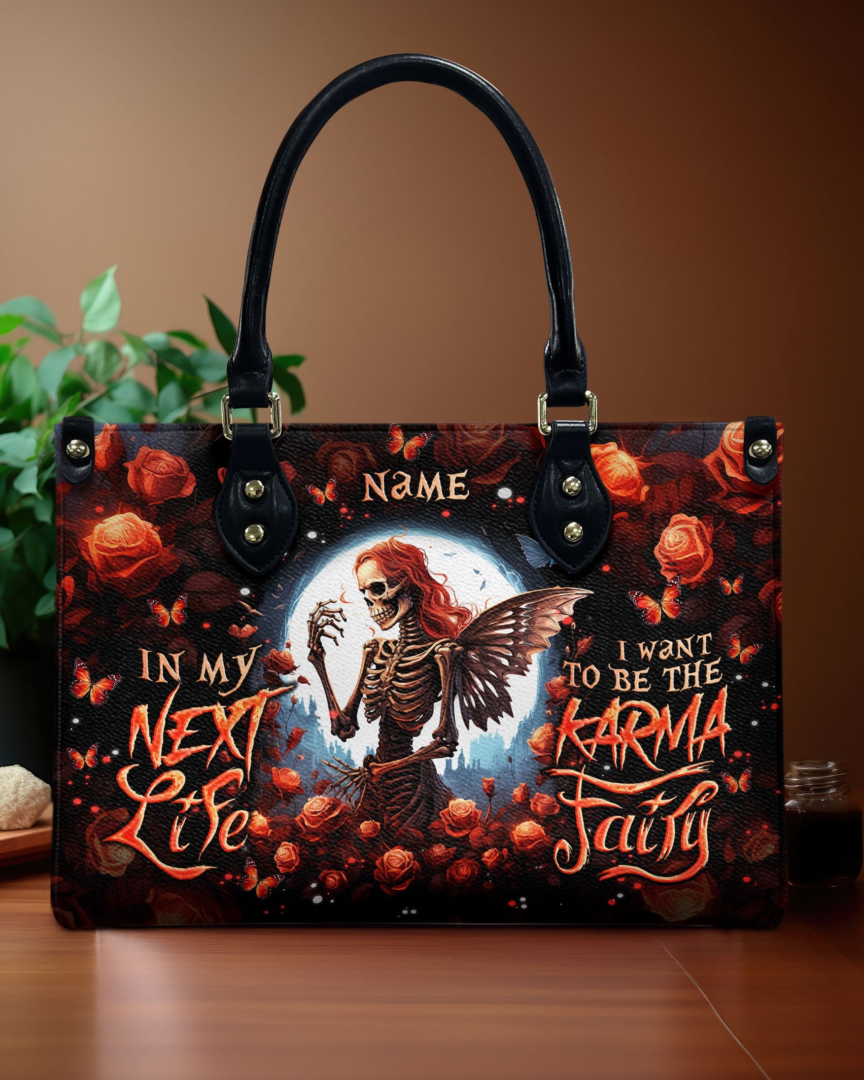 KARMA FAIRY SKELETON ROSE MOON LEATHER HANDBAG - TLNO2903243