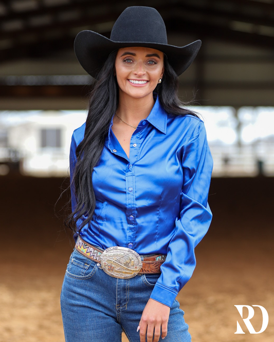 ROYAL BLUE SATIN PERFORMANCE RODEO SHIRT