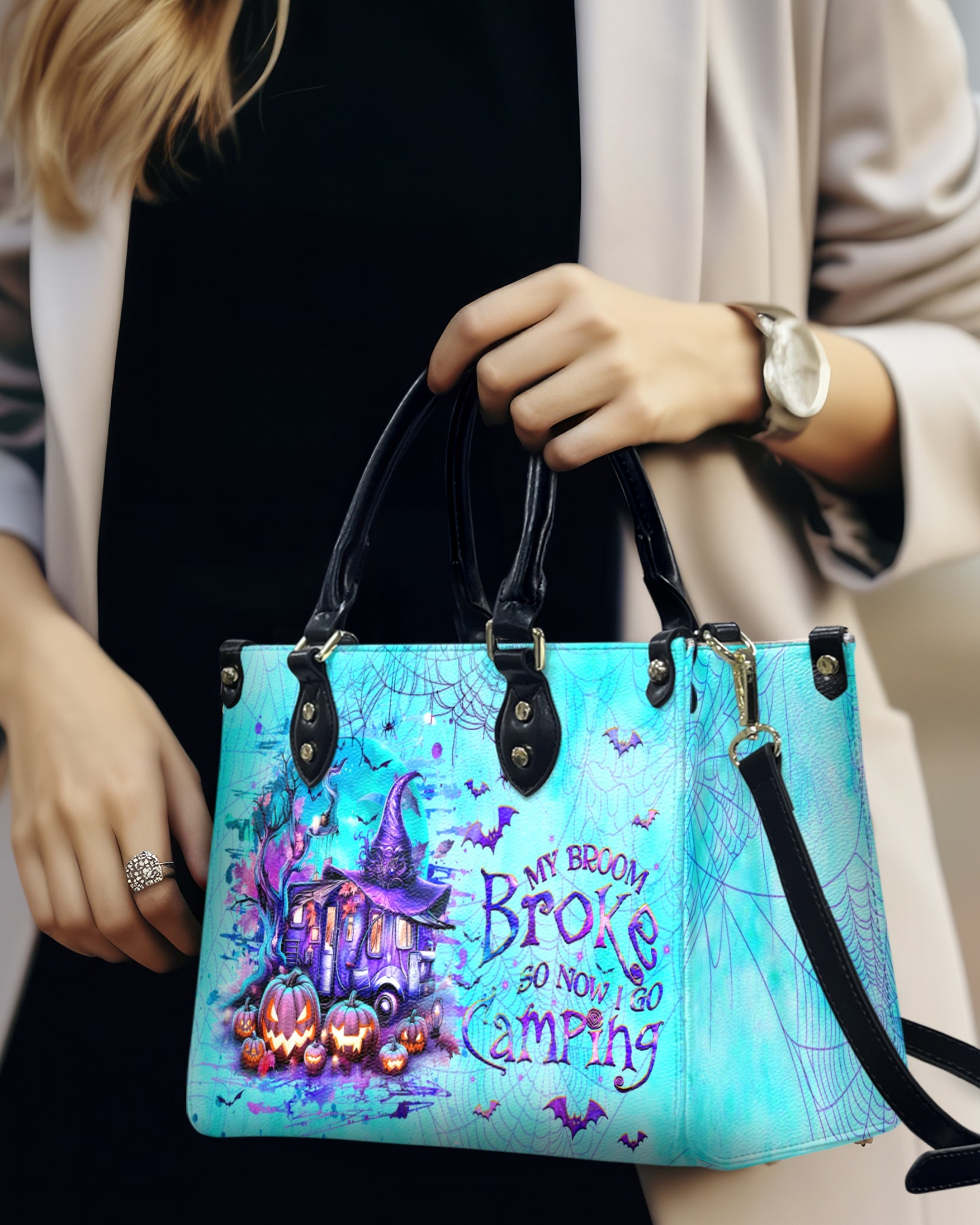 Bigcrowns MY BROOM BROKE SO NOW HALLOWEEN LEATHER HANDBAG G2908244