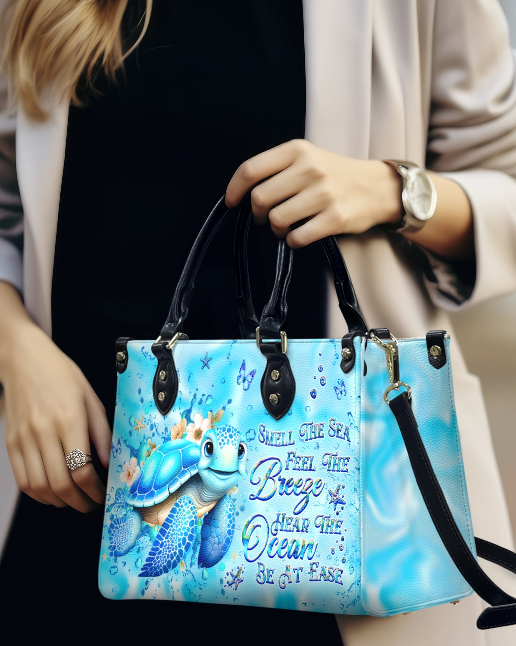 Bigcrowns SMELL THE SEA FEEL THE BREEZE TURTLE LEATHER HANDBAG G1508244