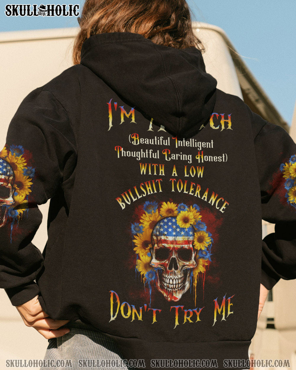 I'M A B DON'T TRY ME SUNFLOWER SKULL FLAG ALL OVER PRINT - TLNT1505232